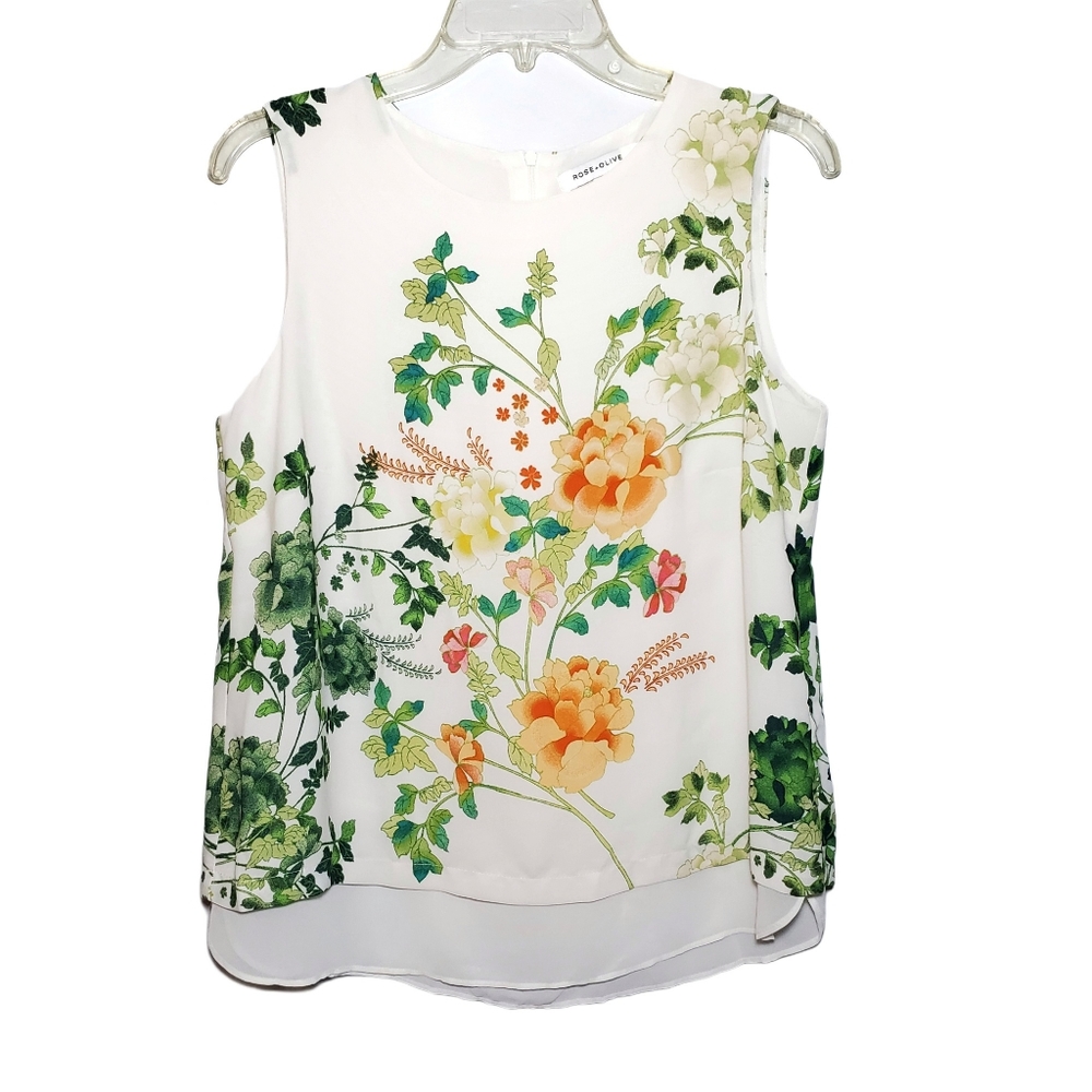 ROSE + OLIVE Floral Cream Sleeveless Top Size M